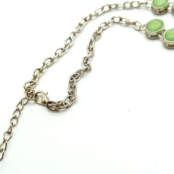 Green & Silver-tone Faceted Iridescent Faux Stone Necklace - Picture 7 of 15